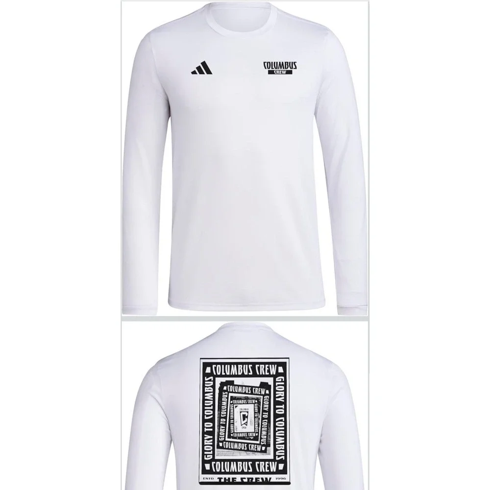 NWT Adidas Men's Columbus Crew Pre-Game Long Sleeve T-Shirt - White/Black Size M